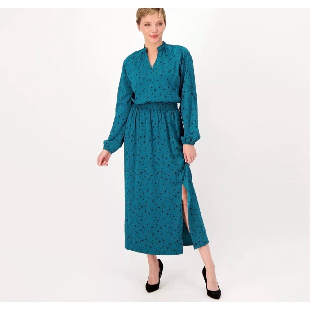 Candace Cameron Bure Star Print Maxi Dress Size XS Green A462120 NEW